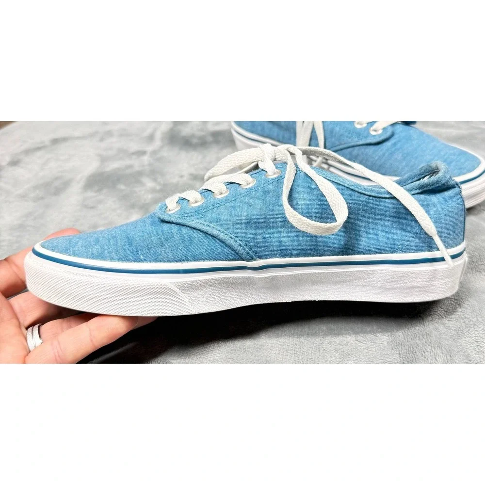 Vans Atwood Sneakers Womens 7.5 Blue Chambray Denim Floral Lace Up